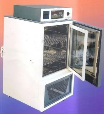 BOD incubator with open insulated door and internal shelves