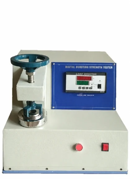 Digital fabric bursting strength tester with specimen clamp, handwheel and control panel