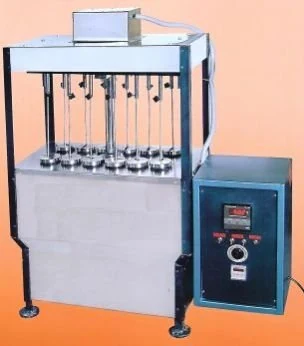 Open bath laboratory beaker dyeing machine with multiple beaker positions and separate control unit