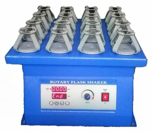 Rotary flask shaker with multiple flask clamps and control panel